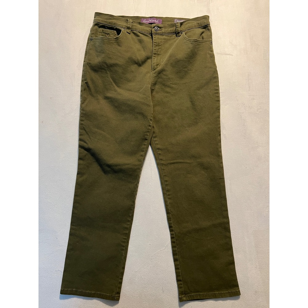 Gloria Vanderbilt Amanda High Rise Tapered Jeans Olive Green Womens 14 Short